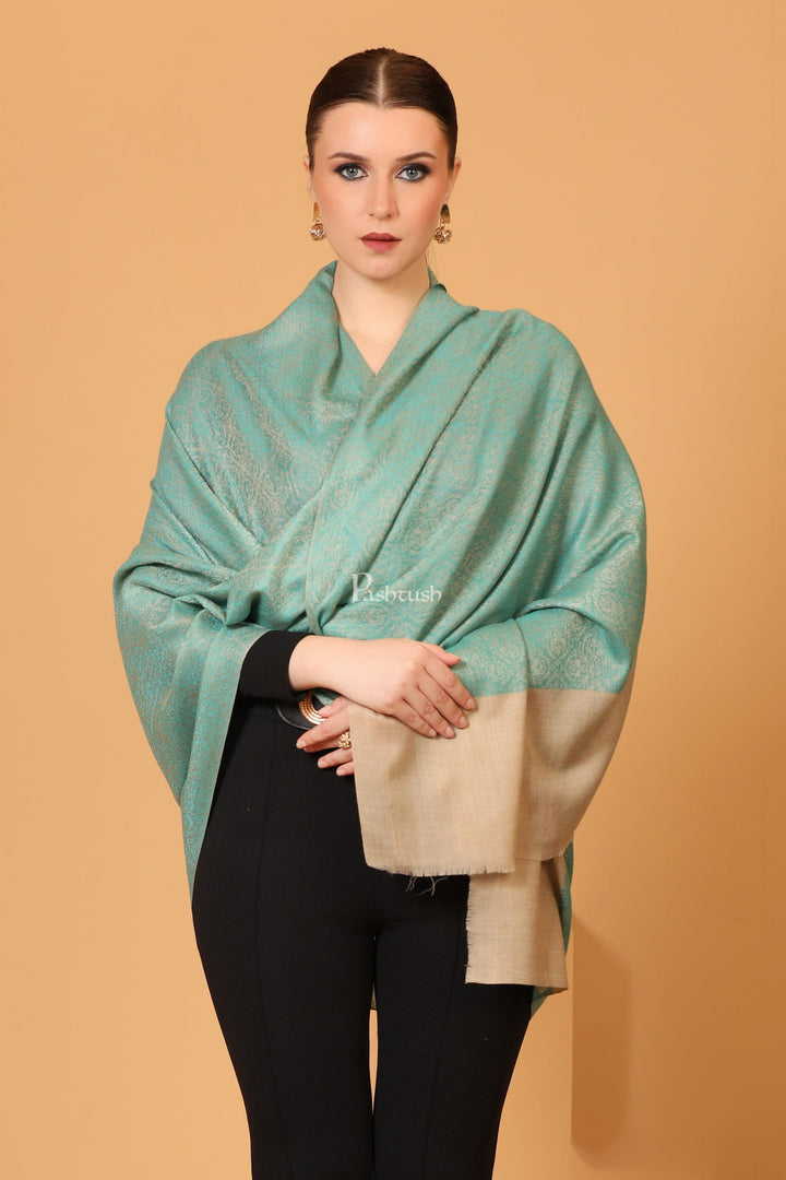 Pashtush India Womens Shawls Pashtush Womens Shawl, Extra Fine Wool, Soft and Warm, Sea Green