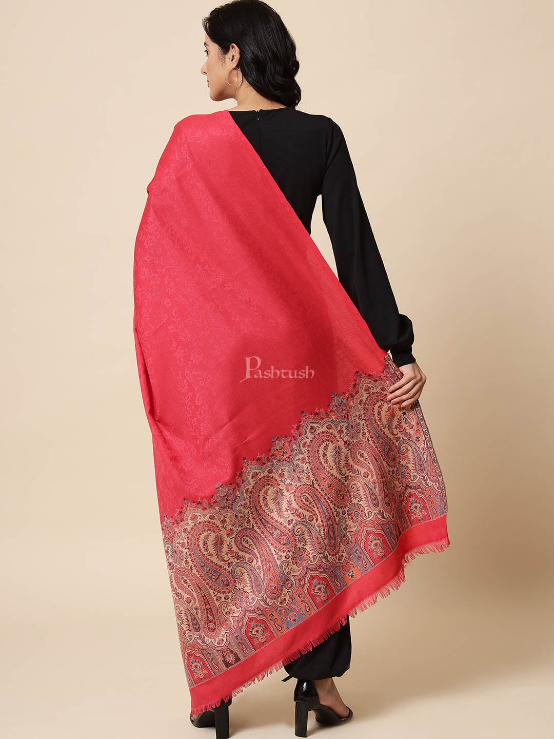 Pashtush India Womens Shawls Pashtush Womens Shawl, Faux Pashmina, Woven Palla Design , Hot Pink