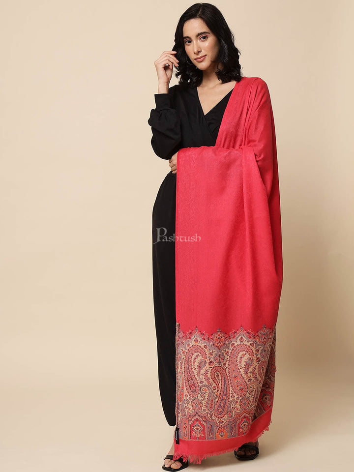 Pashtush India Womens Shawls Pashtush Womens Shawl, Faux Pashmina, Woven Palla Design , Hot Pink