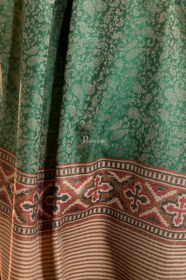 Pashtush India Womens Stoles and Scarves Scarf Pashtush Womens Shawl, Fine Wool, Aztec Weave, Soft light weight, Emerald Green