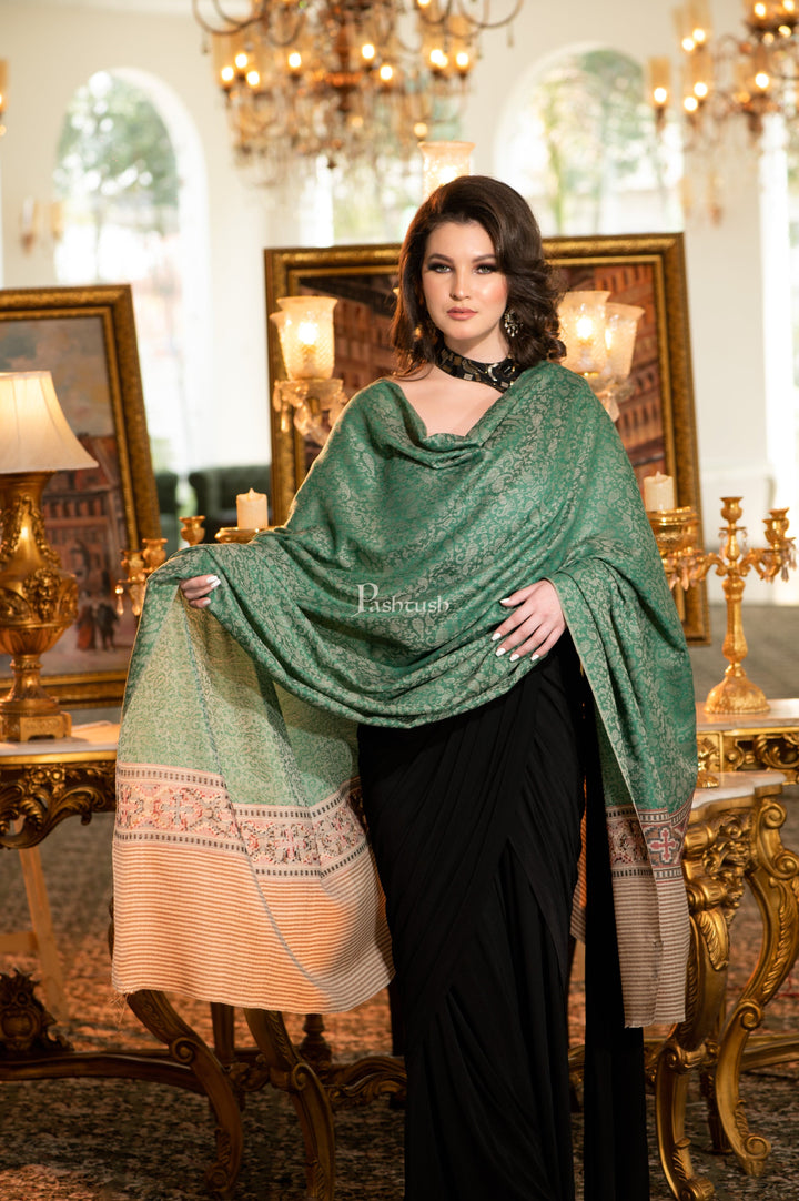 Pashtush India Womens Stoles and Scarves Scarf Pashtush Womens Shawl, Fine Wool, Aztec Weave, Soft light weight, Emerald Green
