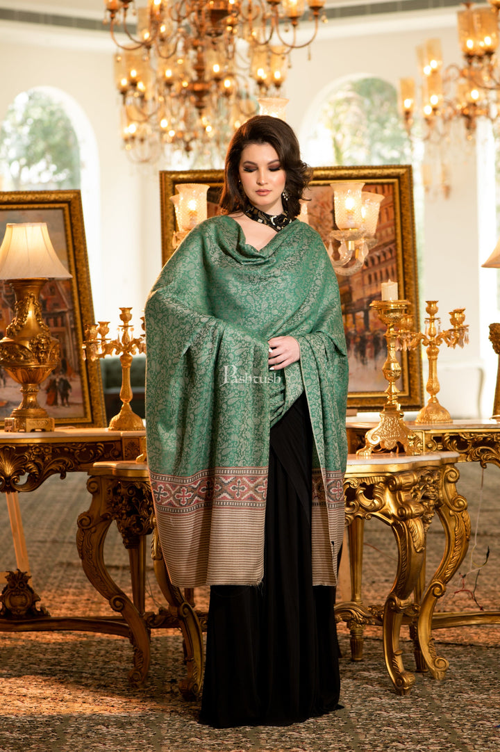 Pashtush India Womens Stoles and Scarves Scarf Pashtush Womens Shawl, Fine Wool, Aztec Weave, Soft light weight, Emerald Green