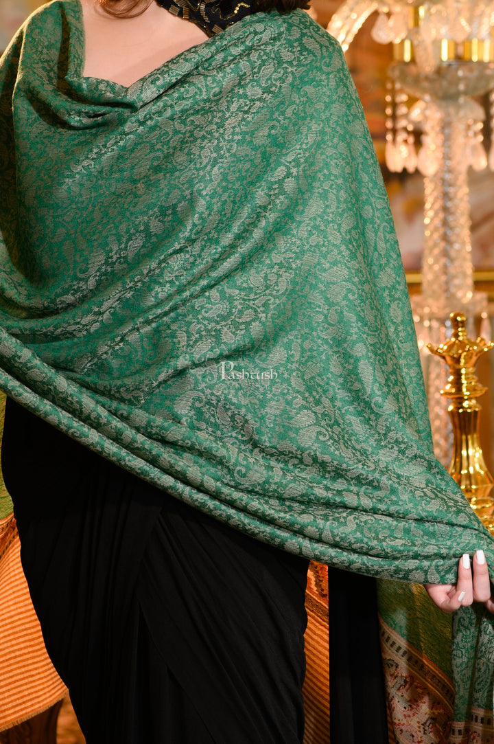 Pashtush India Womens Shawls Pashtush Womens Shawl, Fine Wool, Aztec Weave, Soft light weight, Emerald Green