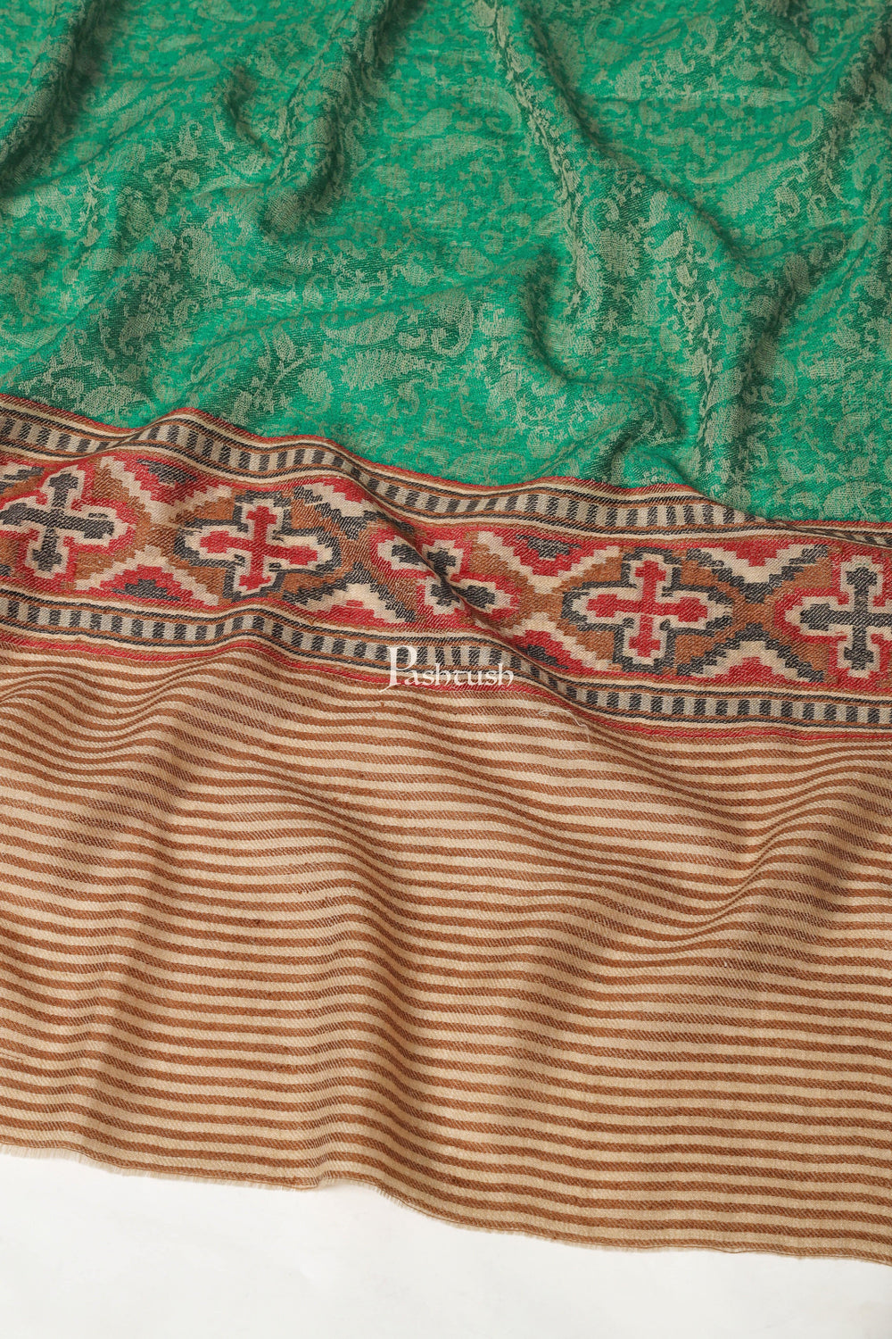 Pashtush India Womens Shawls Pashtush Womens Shawl, Fine Wool, Aztec Weave, Soft light weight, Emerald Green
