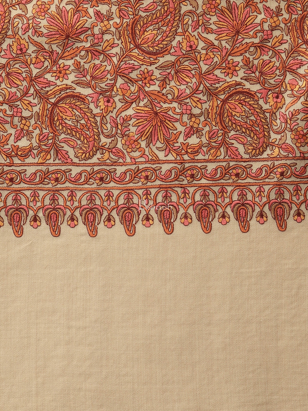 Pashtush India Womens Shawls Pashtush Womens Shawl, Fine Wool, Needlework Jaal, Papier Mache Embroidery, Beige