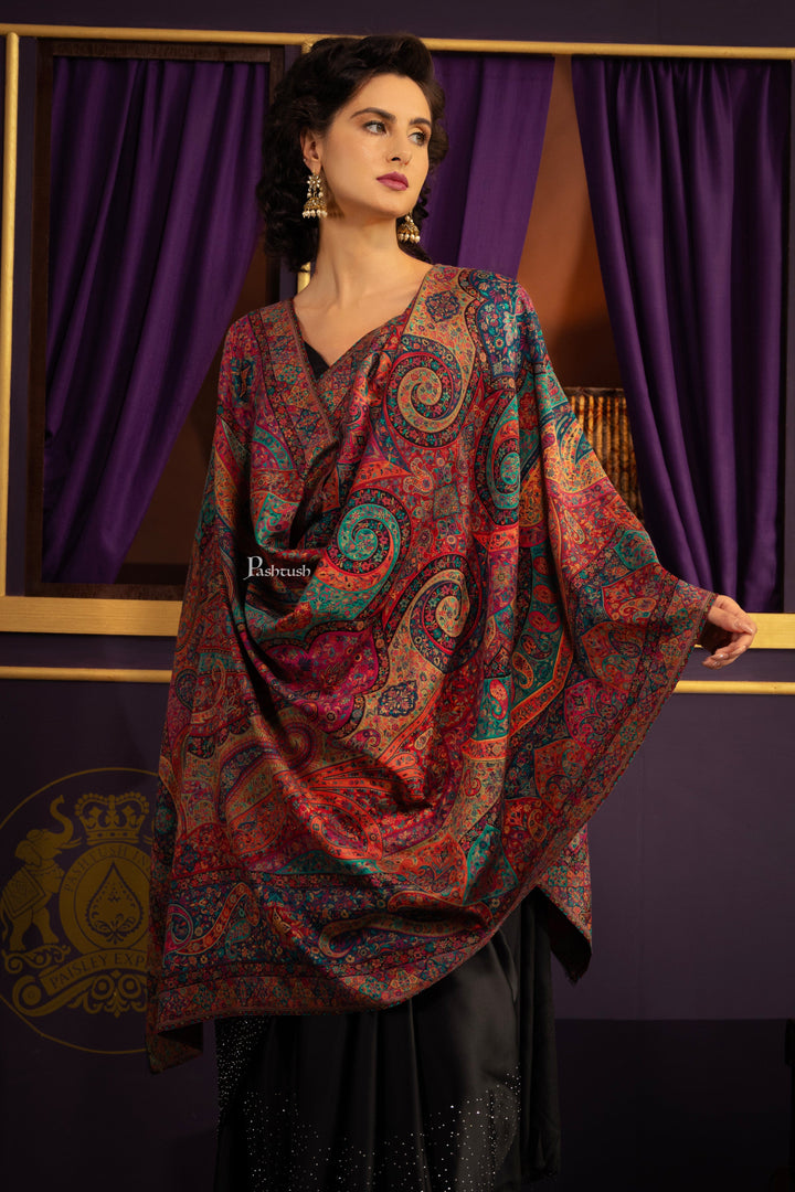 Pashtush India Womens Shawls Pashtush Womens Shawl, Fine Wool Twilight Collection, Woven Design, Multicoloured