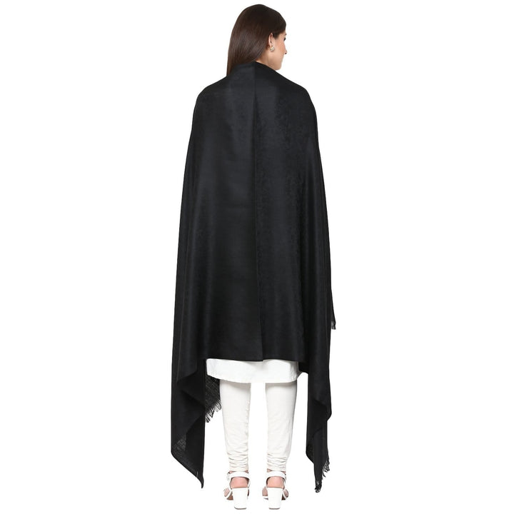 Pashtush Womens Shawl, Fine Wool With Paisley Jacquard Weave, Rich Black