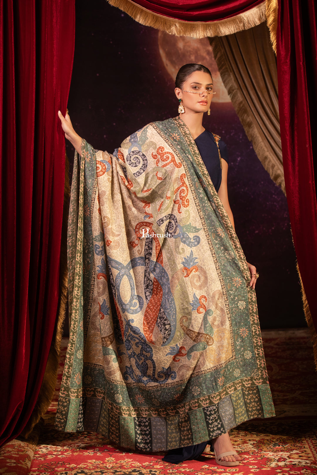 Pashtush India Womens Shawls Pashtush Womens Shawl, Kalamkari Design, Multicolour