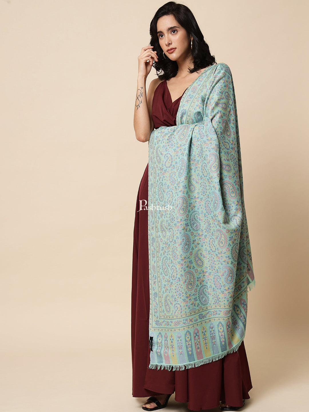 Pashtush India Womens Shawls Pashtush Womens Shawl, Soft Bamboo, Woven Paisley Weave, Mint