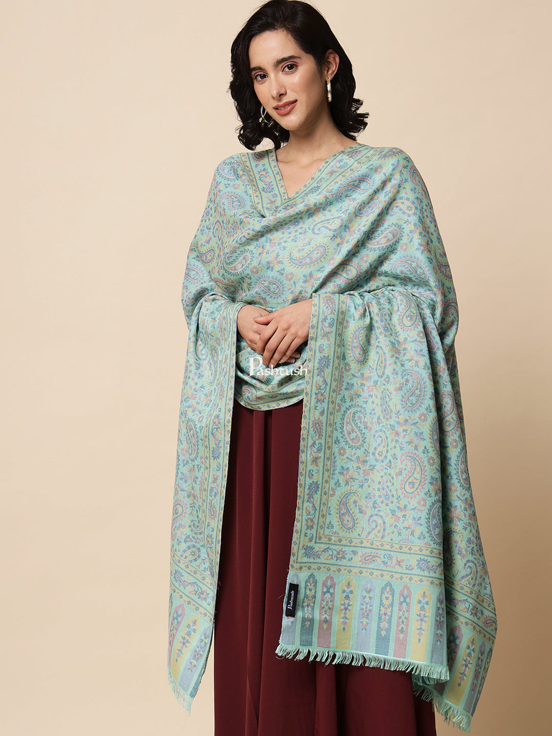 Pashtush India Womens Shawls Pashtush Womens Shawl, Soft Bamboo, Woven Paisley Weave, Mint