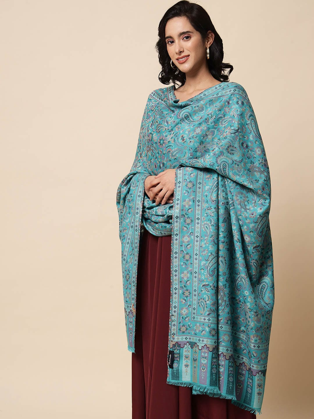 Pashtush India Womens Shawls Pashtush Womens Shawl, Soft Bamboo, Woven Paisley Weave, Teal