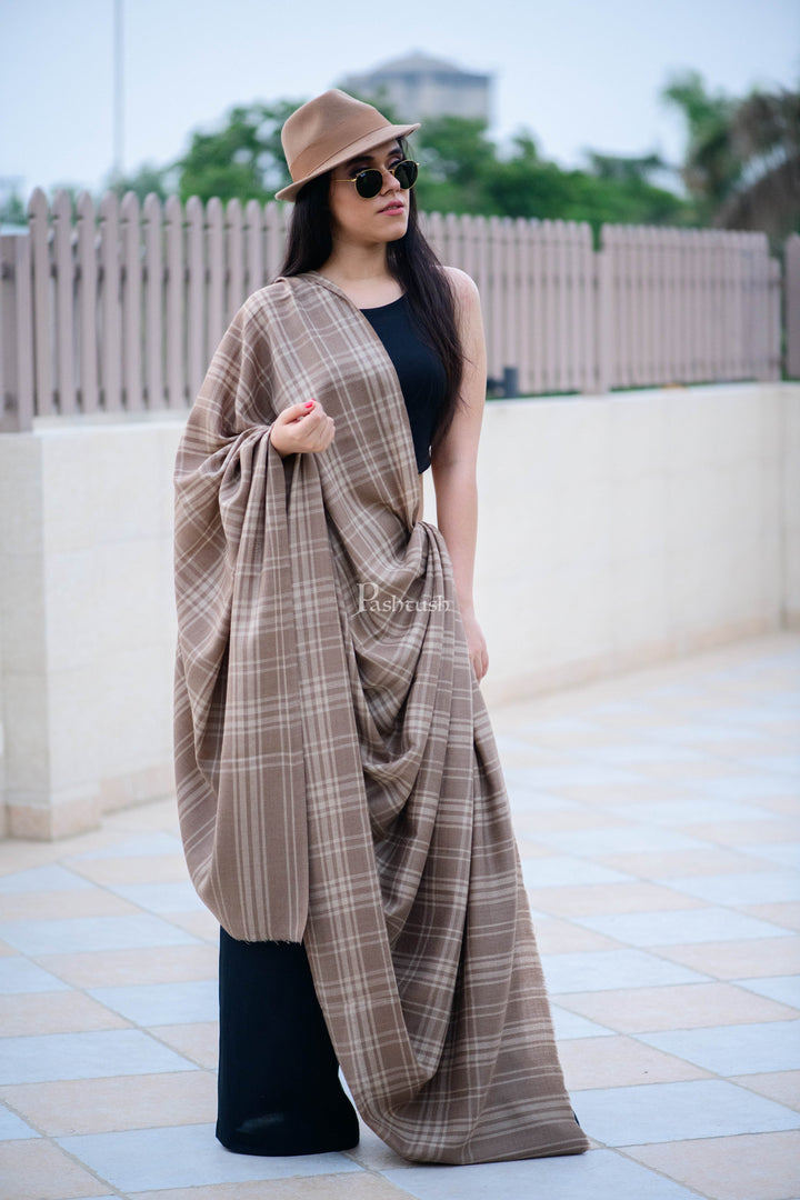 Pashtush India Womens Shawls Pashtush Womens Shawl, Thick Wool Shawl Check Design,  Extra Warm Shawl