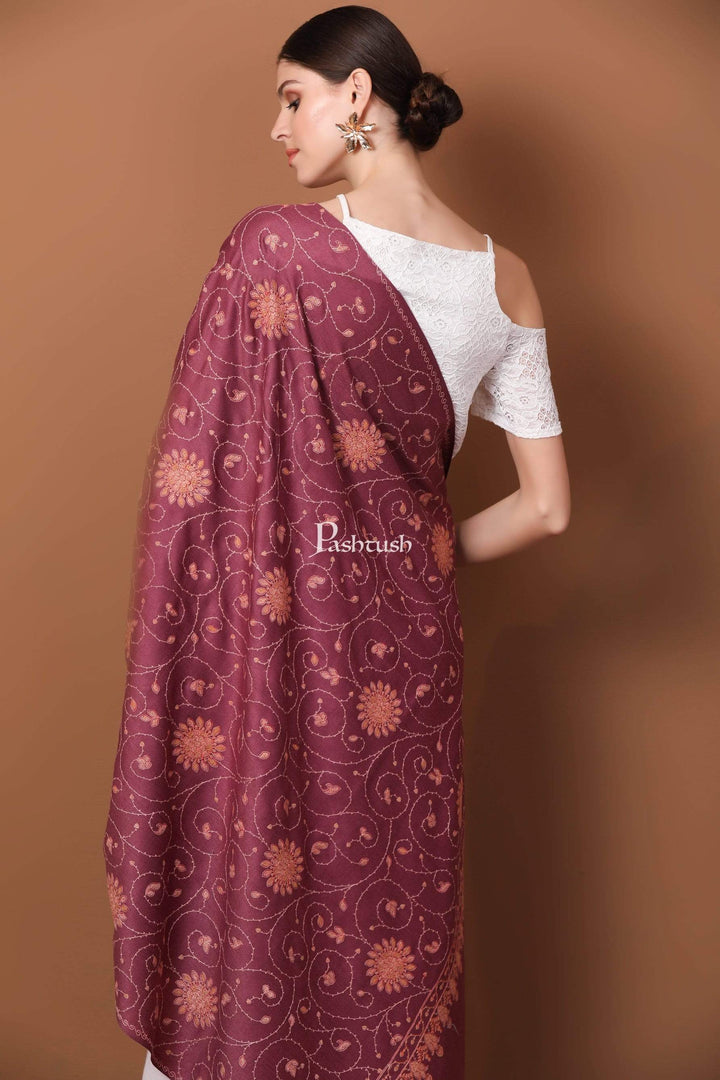 Pashtush Shawl Store Shawl Pashtush Womens Shawl, Tone on Tone Embroidery, Soft, Light and Warm, Peel Lilac
