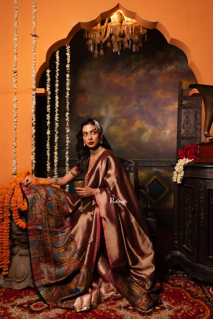 Pashtush India Womens Shawls Pashtush Womens Shawl, Twilight Collection, Fine Wool, Amber and Gold