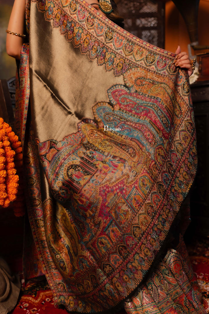 Pashtush India Womens Shawls Pashtush Womens Shawl, Twilight Collection, Fine Wool, Amber and Gold