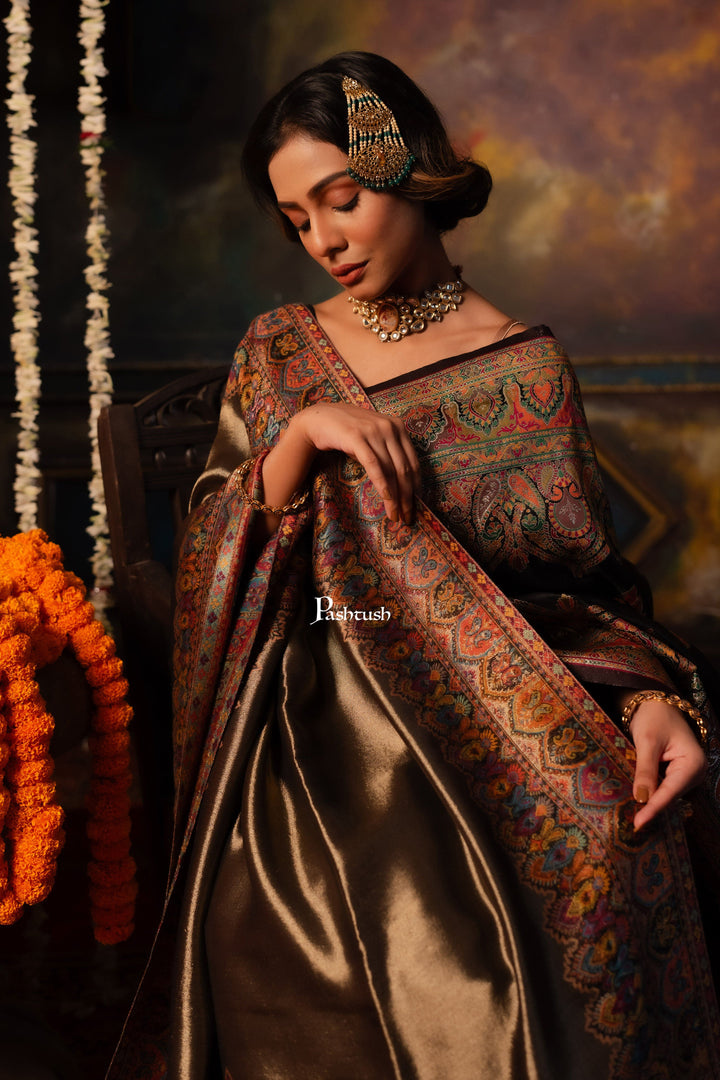 Pashtush India Womens Shawls Pashtush Womens Shawl, Twilight Collection, Fine Wool, Amber and Gold