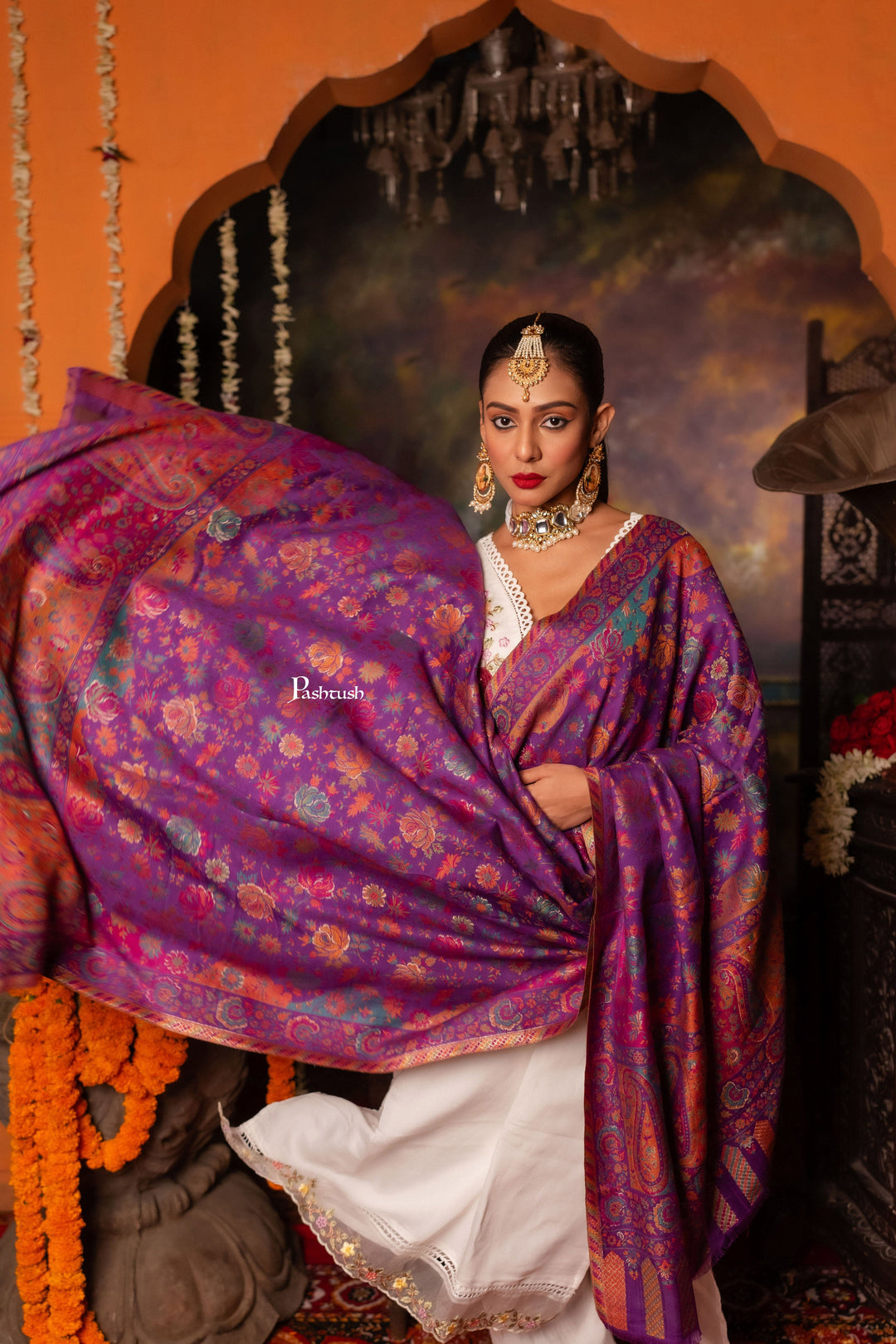 Pashtush India Womens Shawls Pashtush Womens Shawl, Twilight Collection, Fine Wool, Celebratory Fuschia