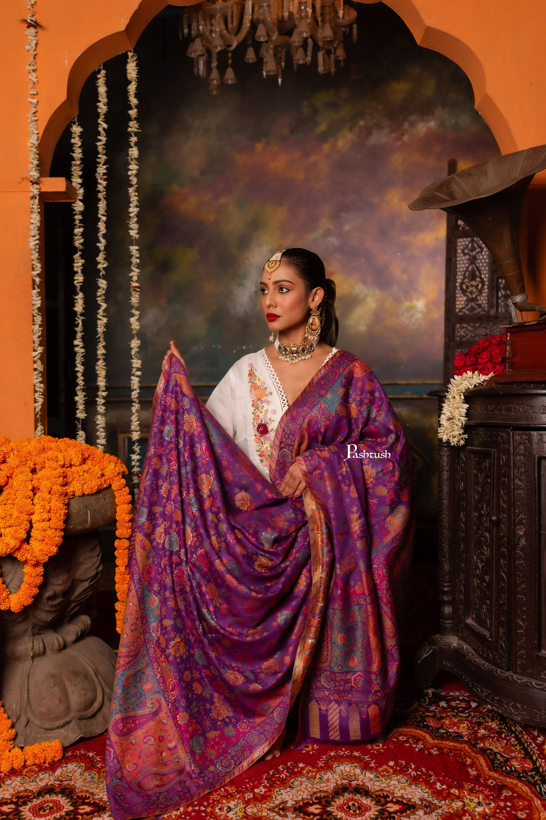 Pashtush India Womens Shawls Pashtush Womens Shawl, Twilight Collection, Fine Wool, Celebratory Fuschia