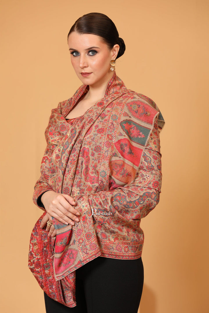 Pashtush India Womens Shawls Pashtush Womens Shawl, Twilight Collection, Metallic Ethnic Weave Design, Pastel Beige