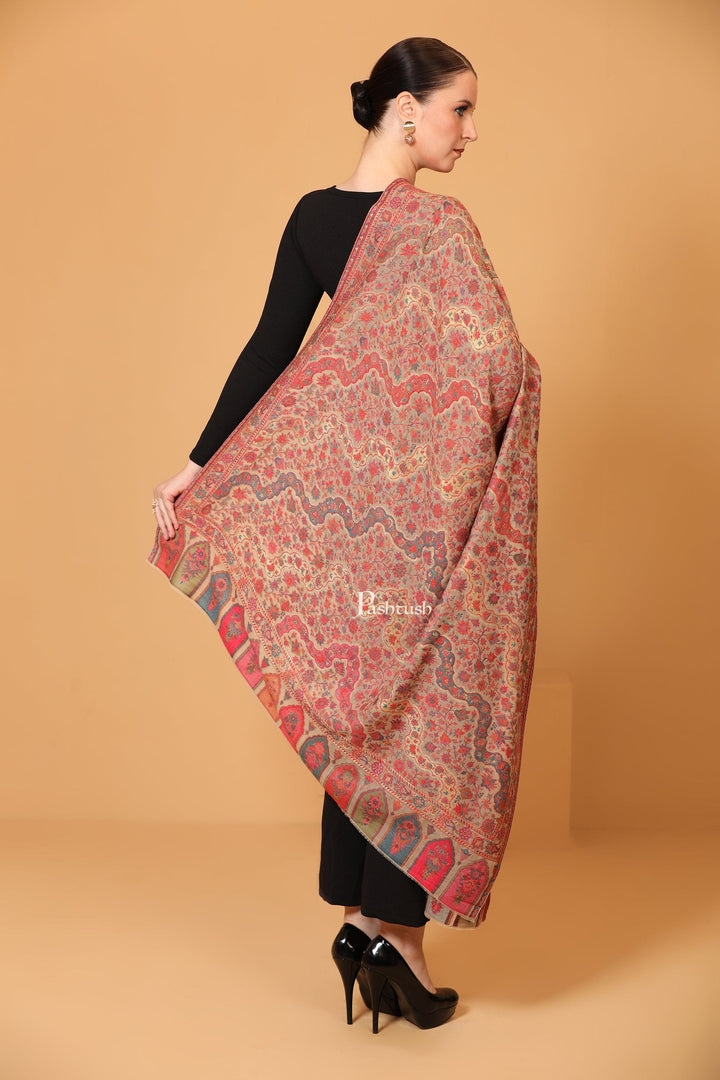 Pashtush India Womens Shawls Pashtush Womens Shawl, Twilight Collection, Metallic Ethnic Weave Design, Pastel Beige