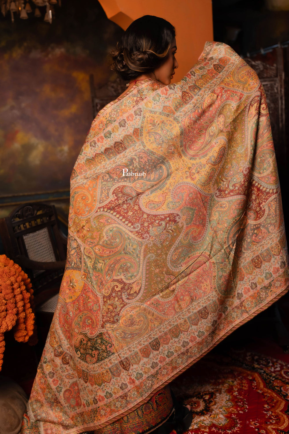 Pashtush India Womens Shawls Pashtush Womens Shawl, Twilight Collection with Kalamkari Weave, Multicolored