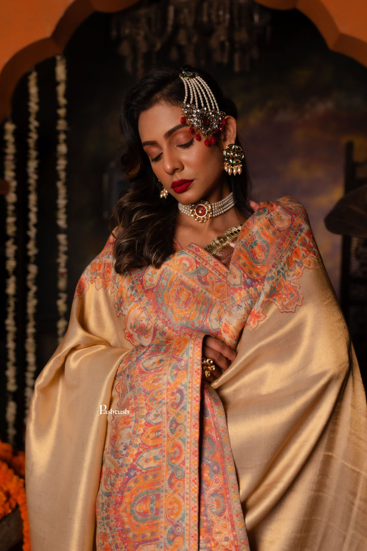 Pashtush India Womens Shawls Pashtush Womens Shawl, Twilight Design, Beige