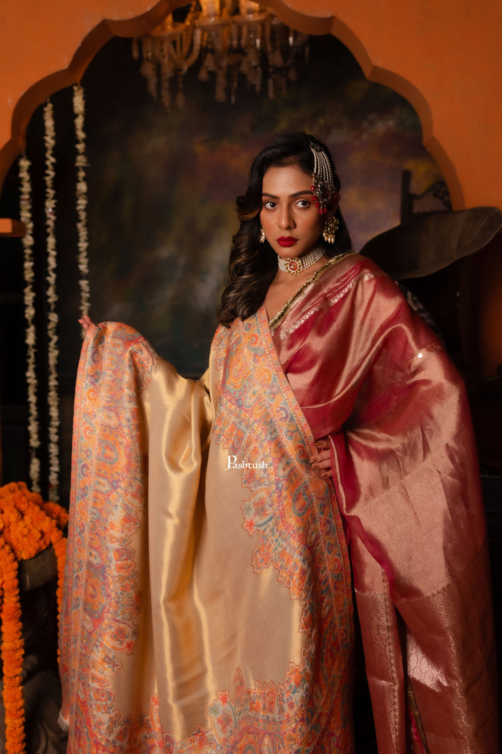 Pashtush India Womens Shawls Pashtush Womens Shawl, Twilight Design, Beige