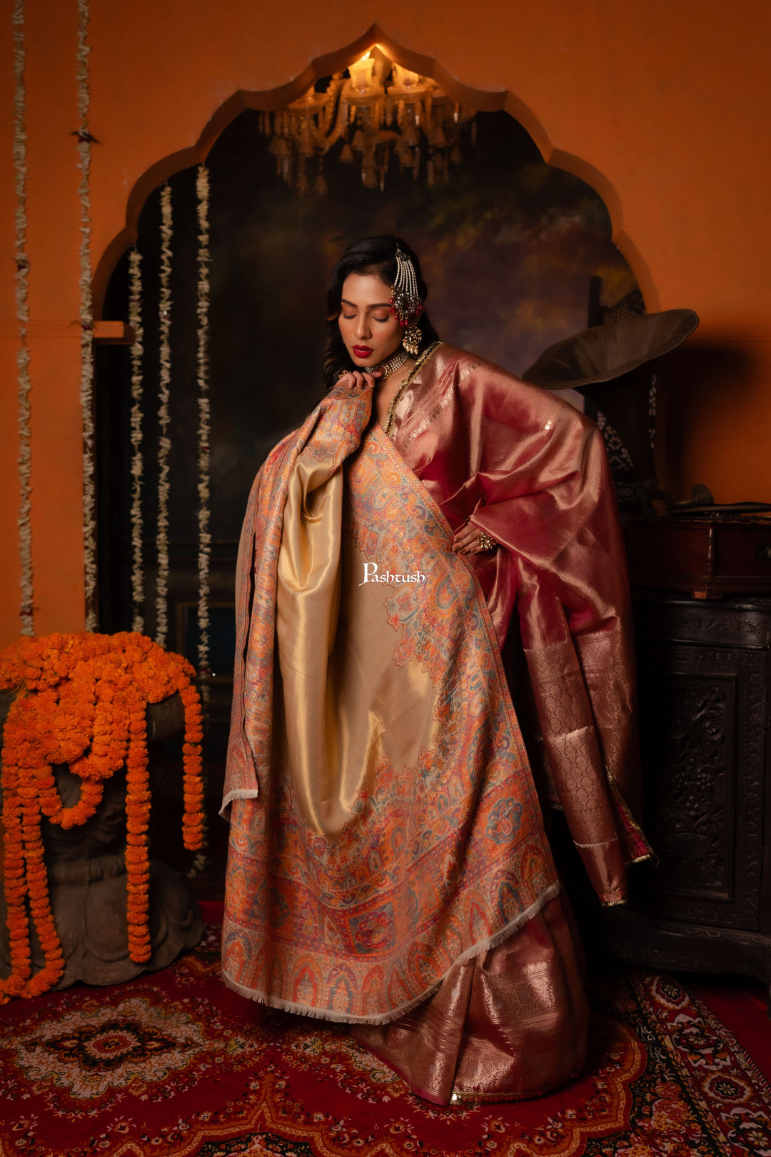 Pashtush India Womens Shawls Pashtush Womens Shawl, Twilight Design, Beige