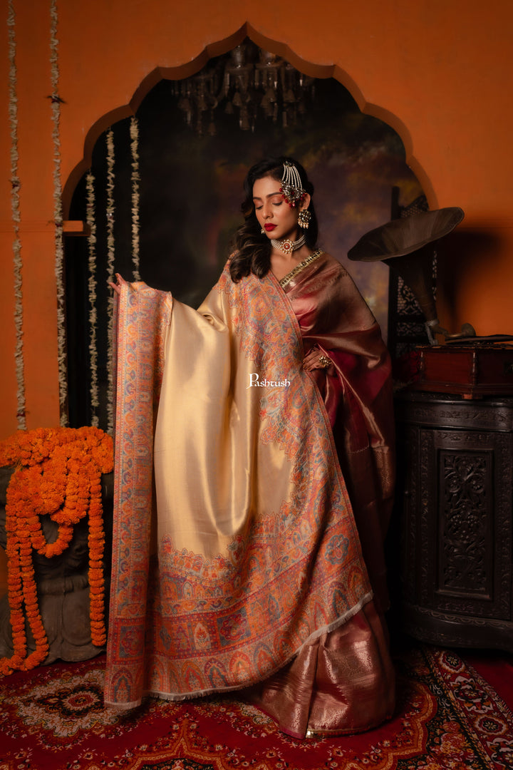 Pashtush India Womens Shawls Pashtush Womens Shawl, Twilight Design, Beige