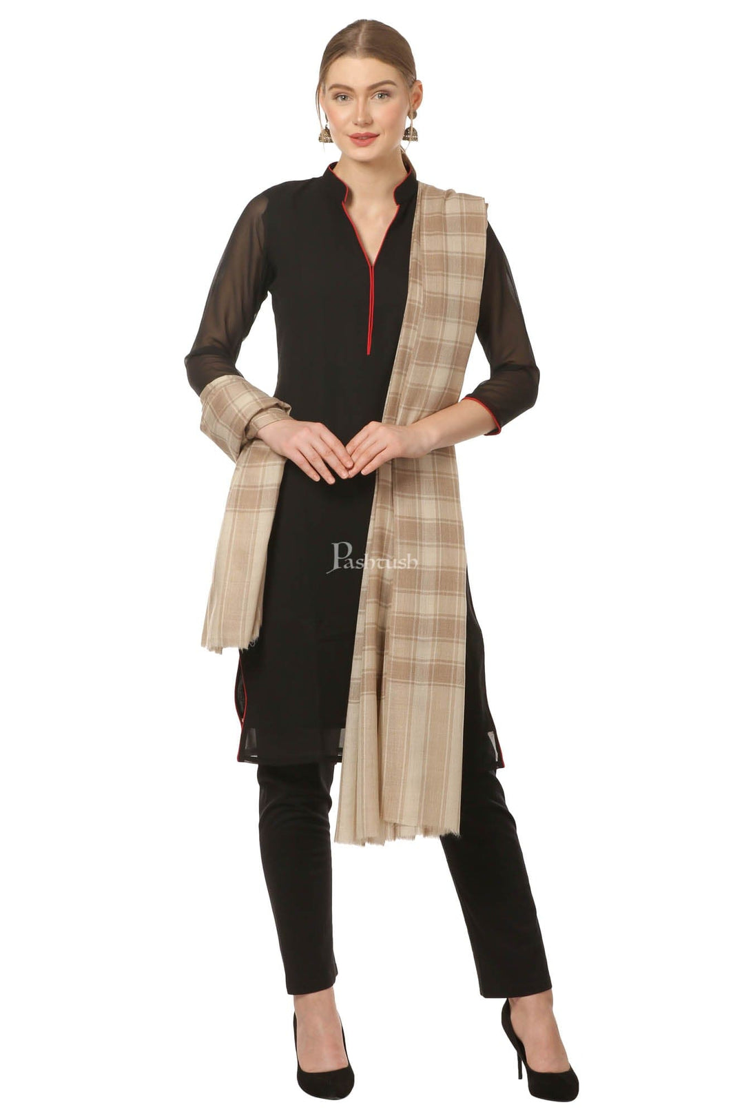Pashtush India Womens Shawls Pashtush Womens Shawl, Ultra Soft  Wool Shawl Check Design,  Shawl