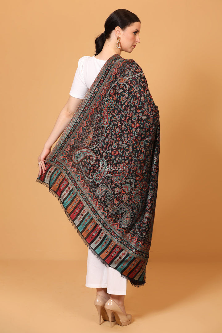 Pashtush India Womens Shawls Pashtush Womens Shawl, With Antique Paisley Weave, Woven Design, Faux Pashmina, Black