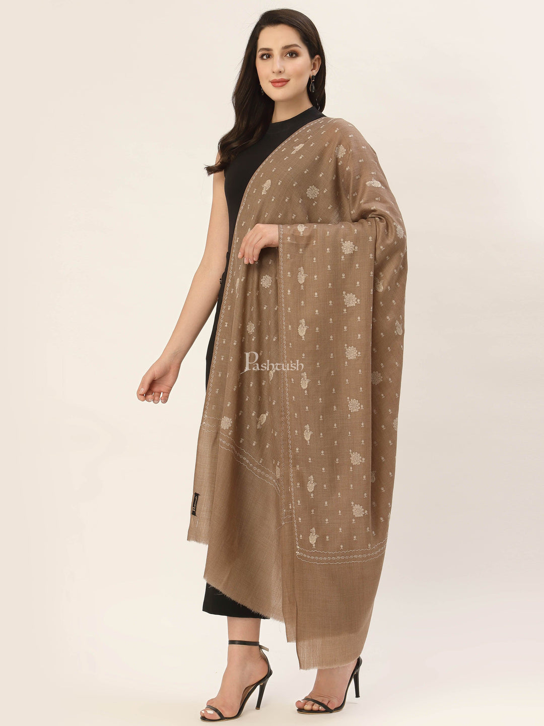 Pashtush India Womens Shawls Pashtush Womens Shawl With Tone On Tone Embroidery, Soft, Warm, Light Weight