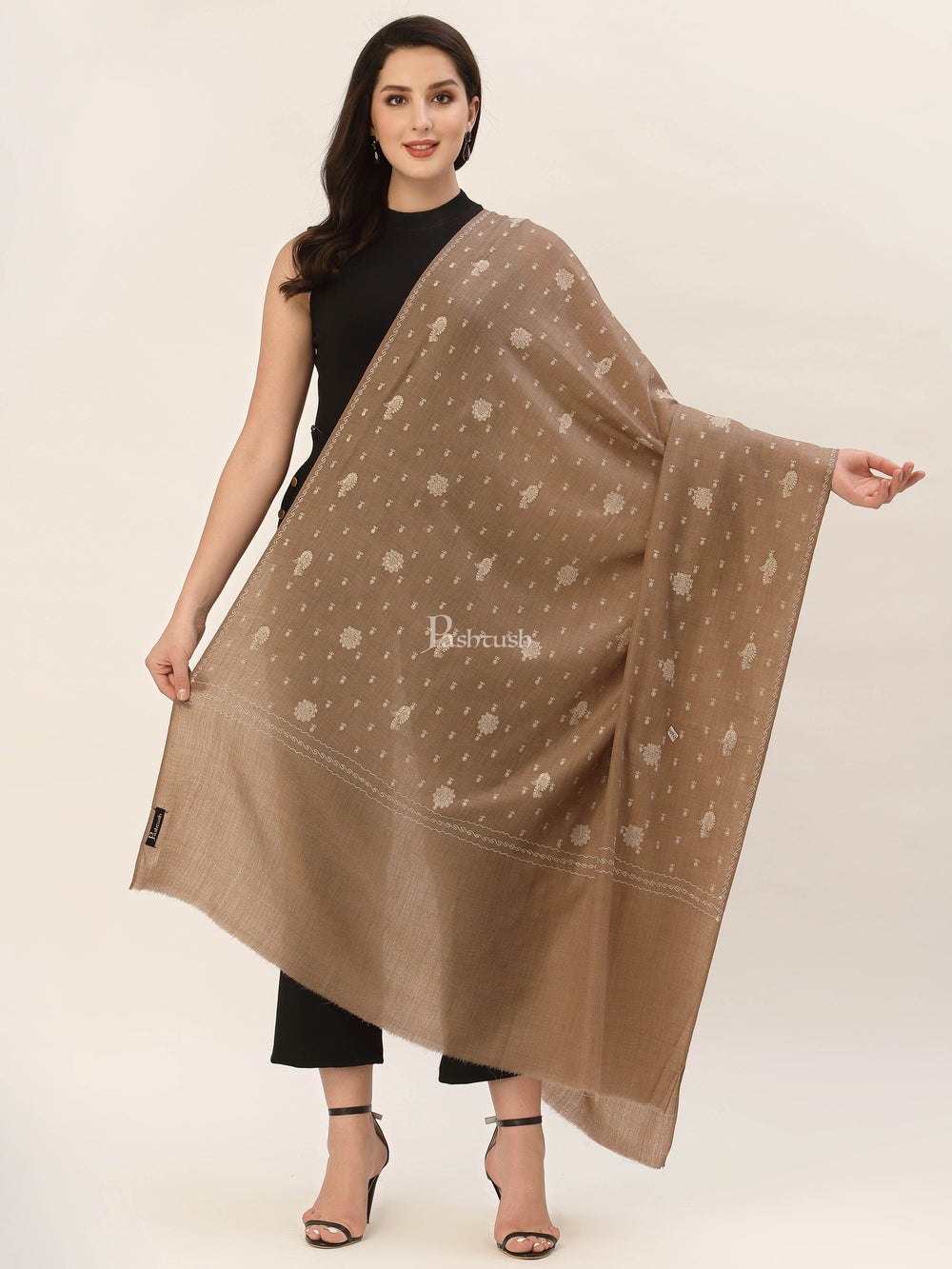 Pashtush India Womens Shawls Pashtush Womens Shawl With Tone On Tone Embroidery, Soft, Warm, Light Weight