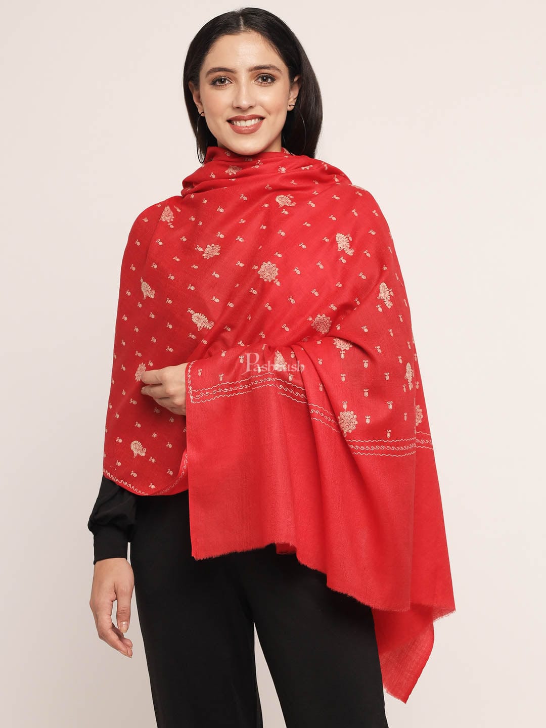 Pashtush India Womens Shawls Pashtush Womens Shawl With Tone On Tone Embroidery, Soft, Warm, Light Weight