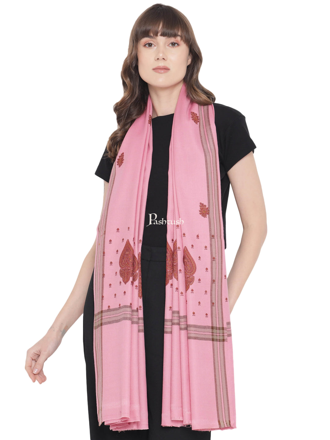 Pashtush India Womens Shawls Pashtush Womens Shawl, Woollen, Needlework Embroidery, Pink