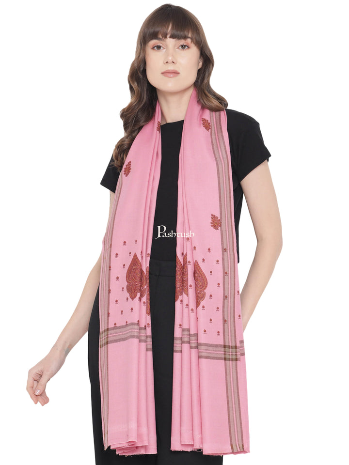 Pashtush India Womens Shawls Pashtush Womens Shawl, Woollen, Needlework Embroidery, Pink