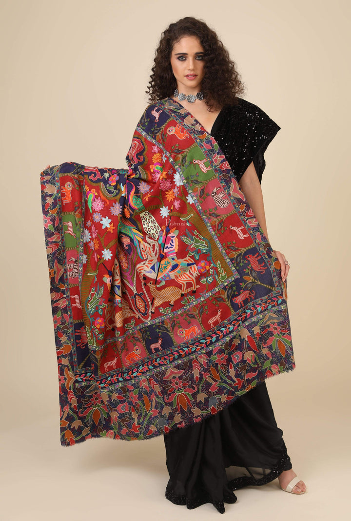 Pashtush India 114x228 Pashtush Womens Shikaar-Dar Hand Embroidered, Shawl In Fine Wool