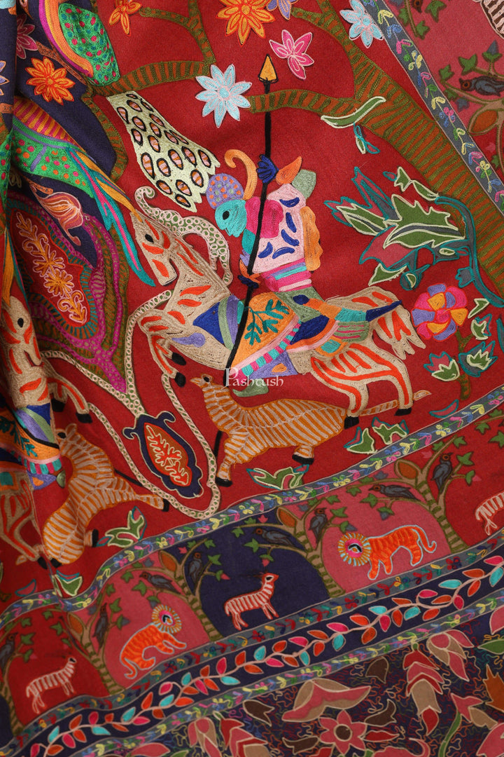 Pashtush India 114x228 Pashtush Womens Shikaar-Dar Hand Embroidered, Shawl In Fine Wool