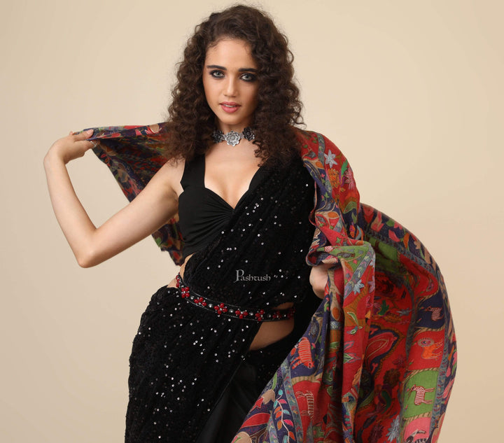 Pashtush India 114x228 Pashtush Womens Shikaar-Dar Hand Embroidered, Shawl In Fine Wool