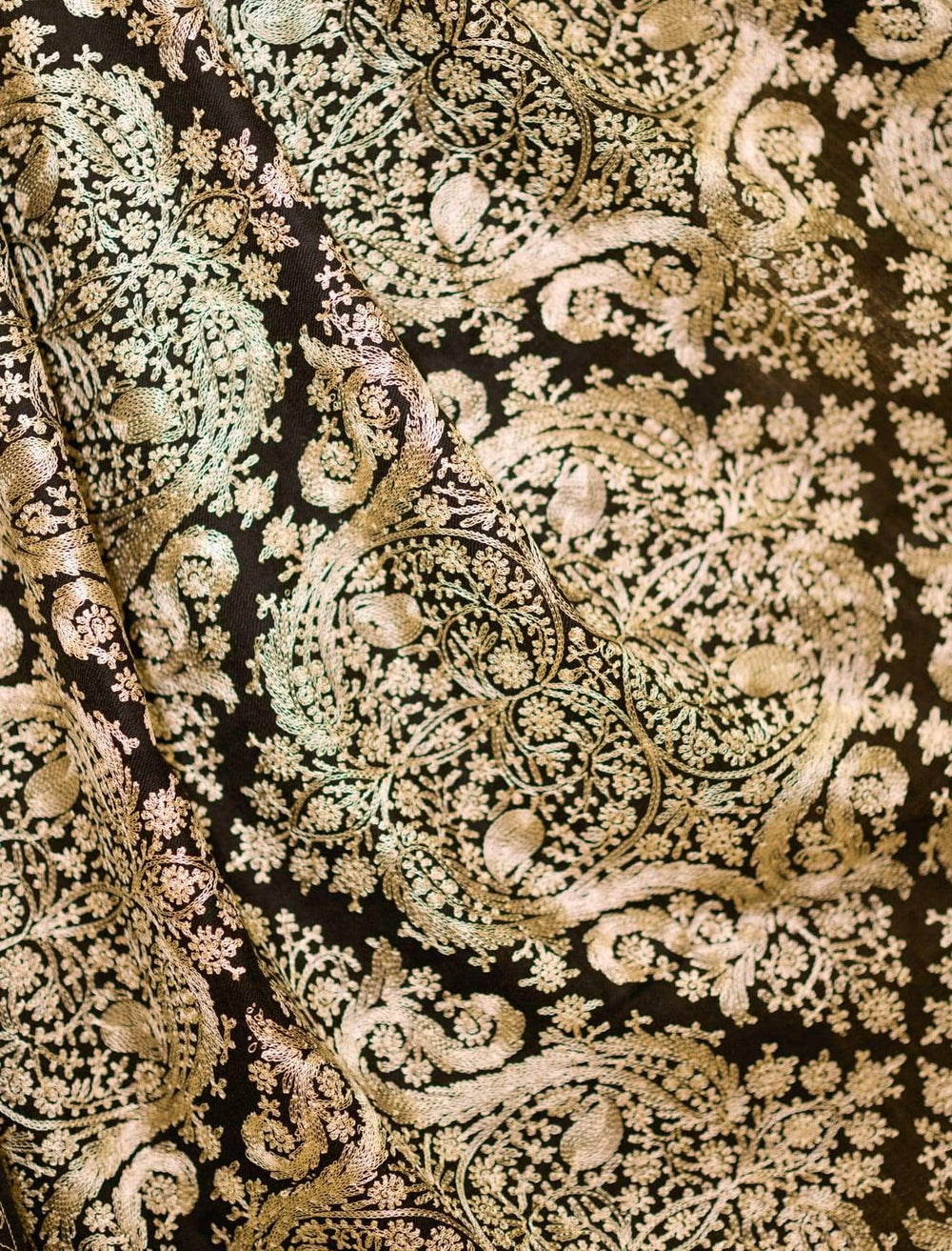 Pashtush India 70x200 Pashtush Womens Silk-Pashmina Fine Wool, Nalki Embroidery Needlework Stole, Black