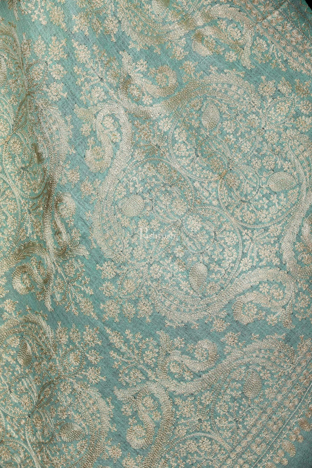 Pashtush Store Stole Pashtush Womens Silk-Pashmina Fine Wool, Nalki Embroidery Needlework Stole, Pistachio Green