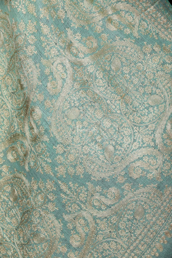 Pashtush Store Stole Pashtush Womens Silk-Pashmina Fine Wool, Nalki Embroidery Needlework Stole, Pistachio Green