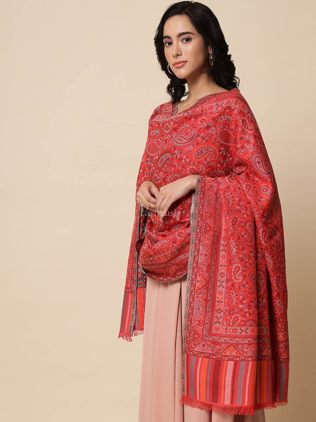 Pashtush India Womens Shawls Pashtush Womens Soft Bamboo Shawl, Embellished with Crystal Work, Pink