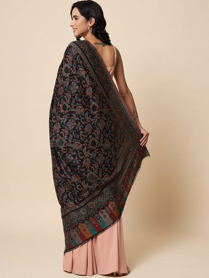 Pashtush India Womens Shawls Pashtush Womens Soft Bamboo Shawl, With Woven Ethnic Paisley Weave, Black