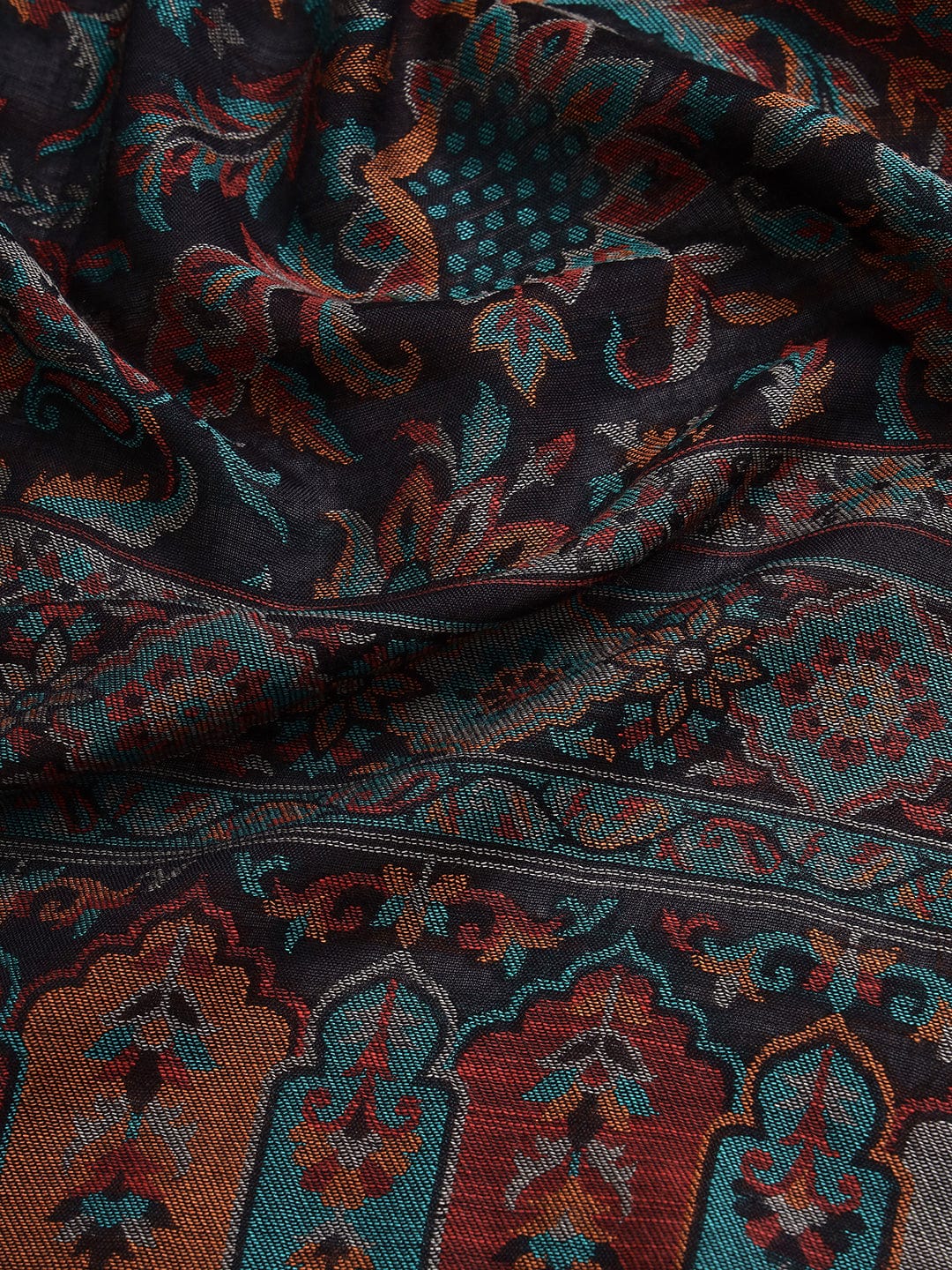 Pashtush India Womens Shawls Pashtush Womens Soft Bamboo Shawl, With Woven Ethnic Paisley Weave, Black