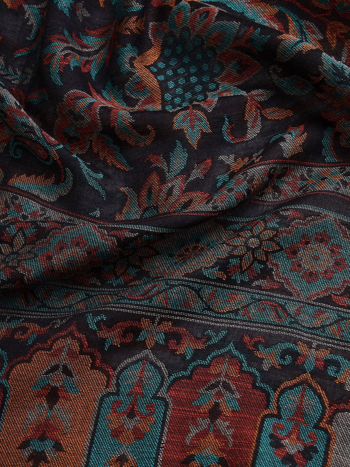 Pashtush India Womens Shawls Pashtush Womens Soft Bamboo Shawl, With Woven Ethnic Paisley Weave, Black