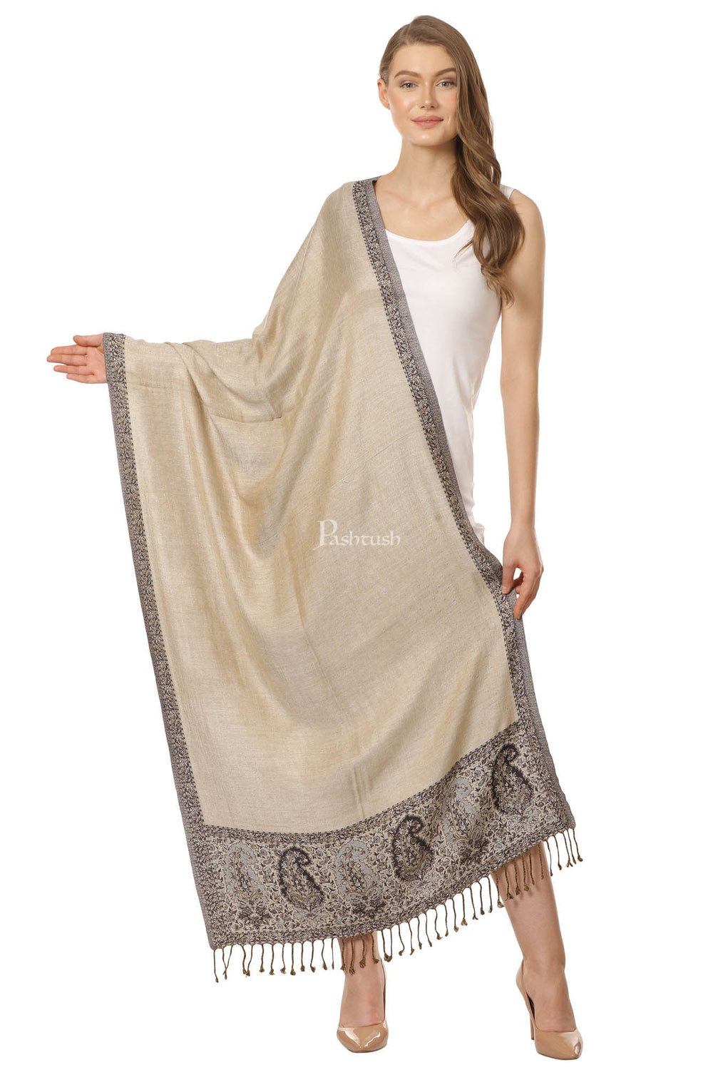 Pashtush India Womens Stoles and Scarves Scarf Pashtush Womens Soft Bamboo Stole, Reversible Design, Twin Colored, With Multi Colored Stripes