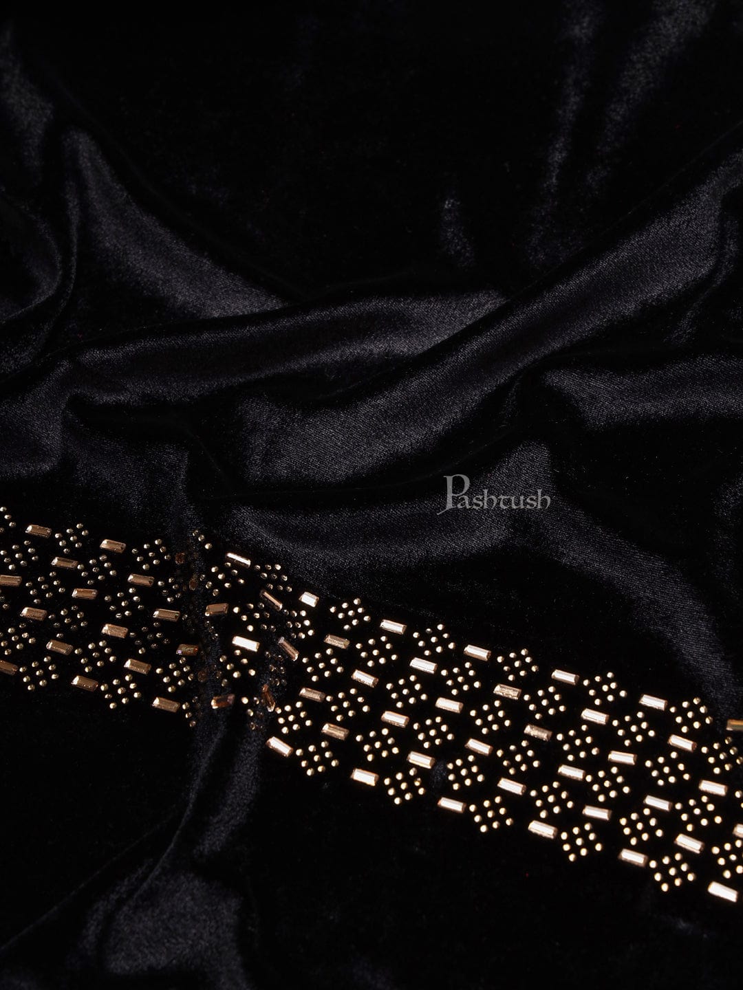 Pashtush India Womens Stoles and Scarves Scarf Pashtush Womens Soft Velvet Stole, Embellished With Shimmery Crystal Work, Black