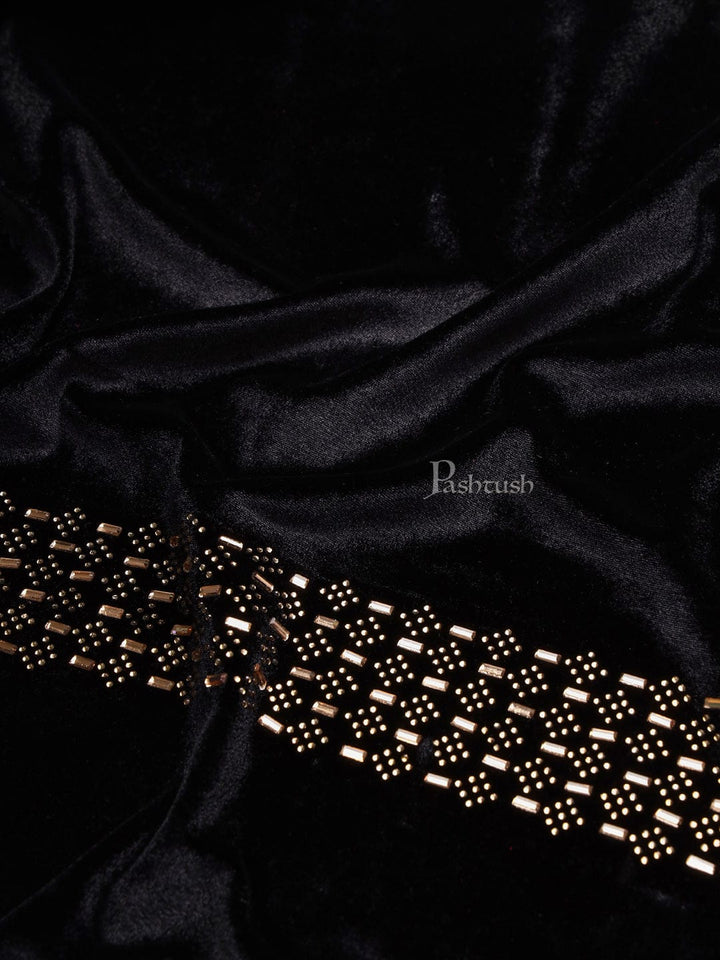 Pashtush India Womens Stoles and Scarves Scarf Pashtush Womens Soft Velvet Stole, Embellished With Shimmery Crystal Work, Black