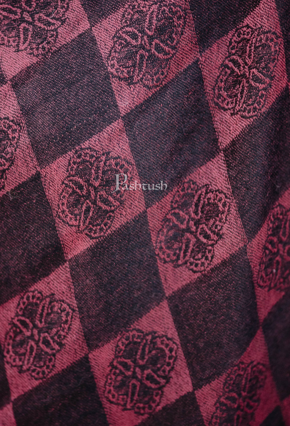 Pashtush India Womens Stoles and Scarves Scarf Pashtush Womens Soft Wool Scarf, Checkered Weave, Black And Maroon
